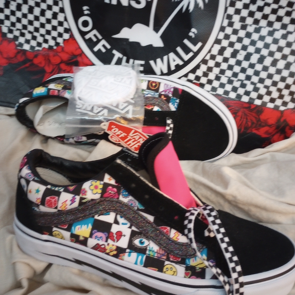 vans old school custom doodle check shoes NWT - Picture 4 of 5